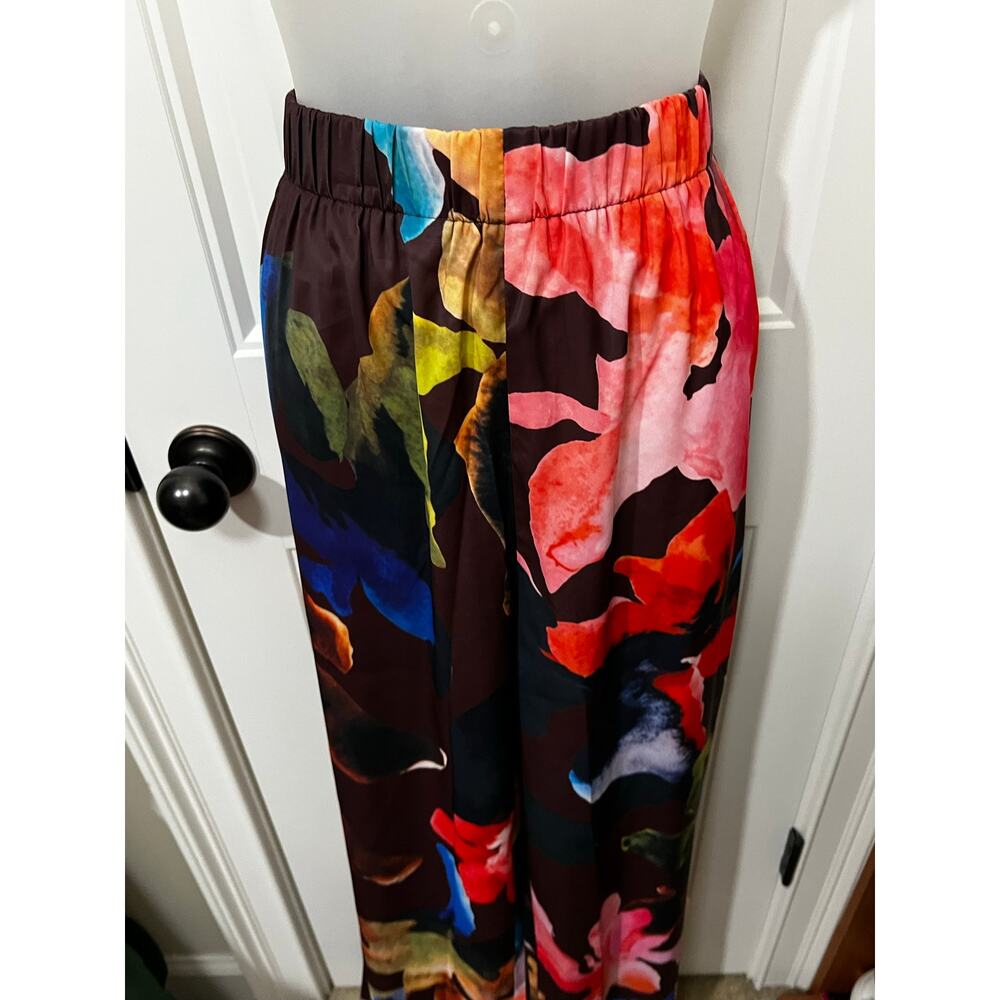 Micas Floral Print High Waisted Straight Leg Pants Large loose fit chiffon NWT - Picture 5 of 11